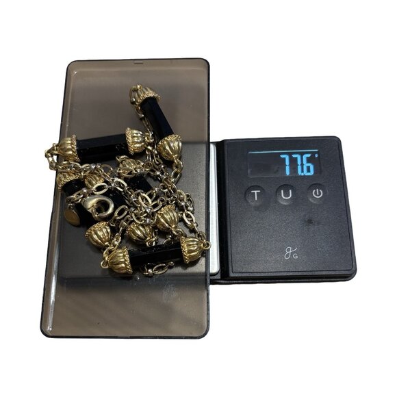 c wonder christian siriano Signed Black Glass Gold Tone Statement Necklace - Picture 7 of 7